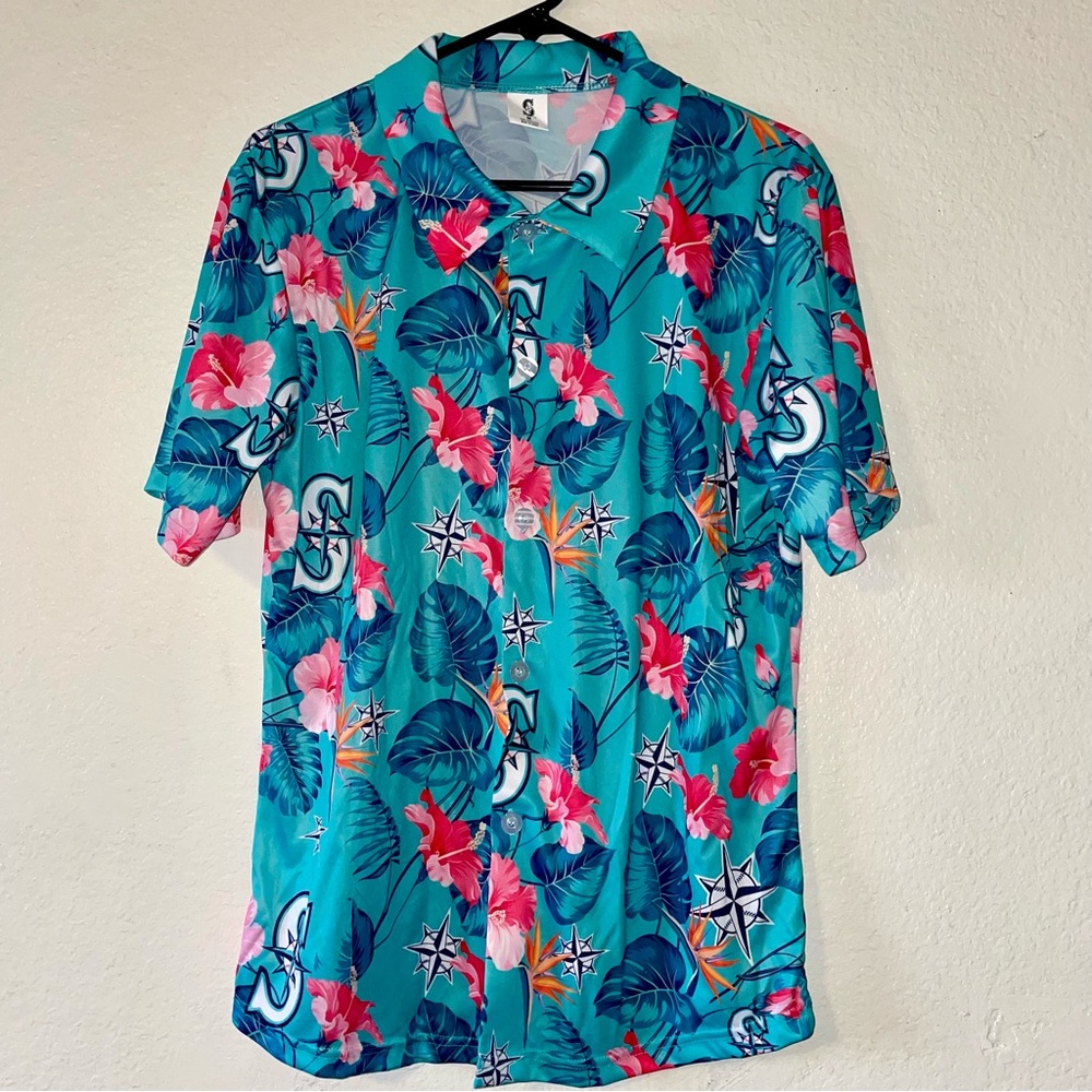MLB Seattle Mariners Hawaiian Button Up Shirt (M)